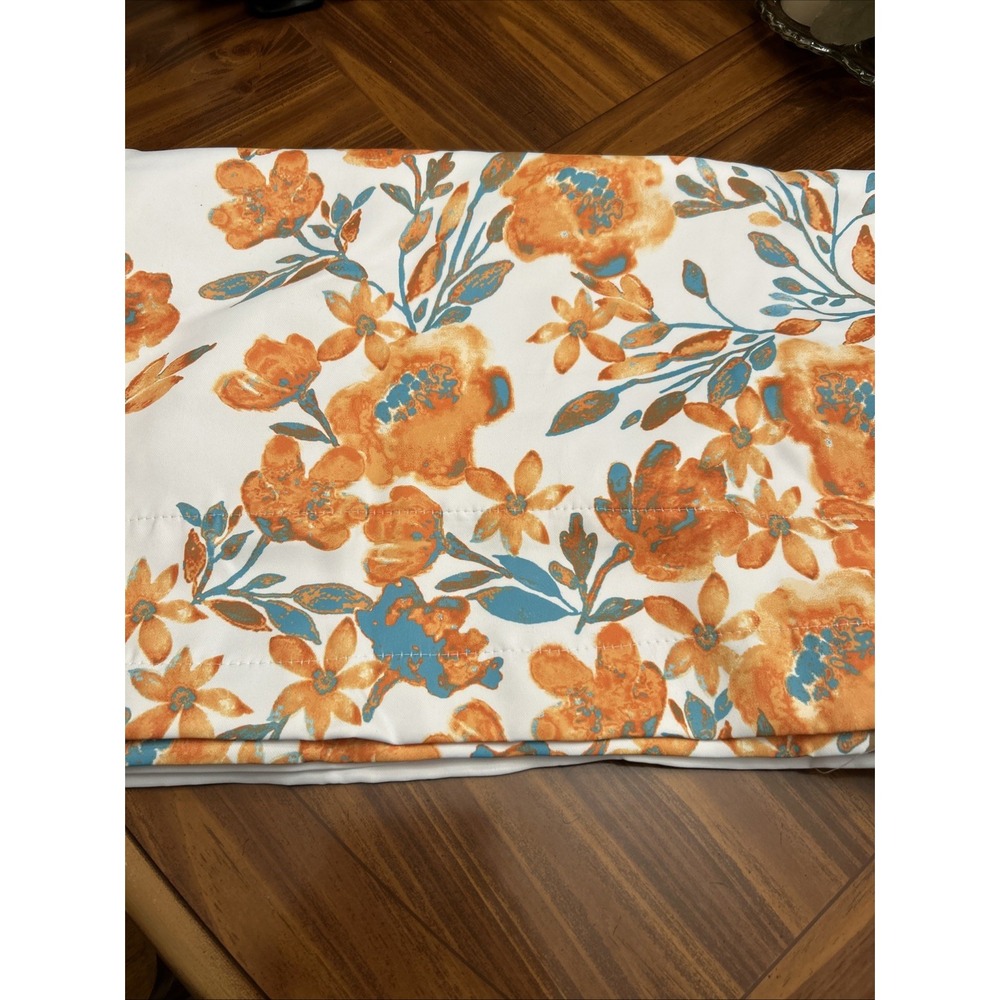 Tropical Floral Orange White Window Treatment Curtains 54 X 63 Panels 2